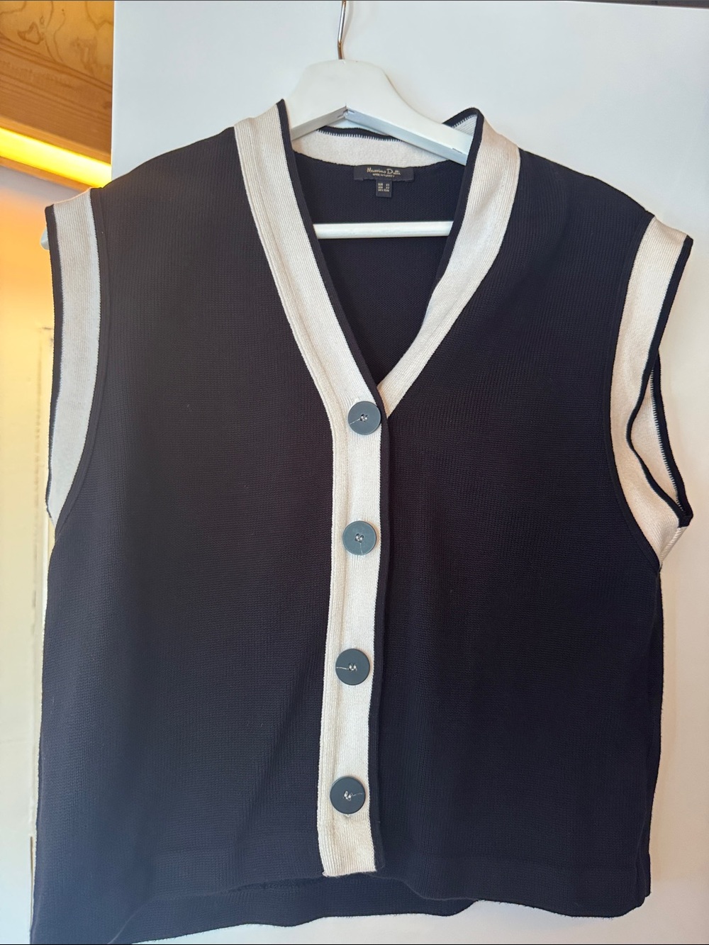 Massimo Dutti Ivory/ black Sleeveless Cardigan Vest
